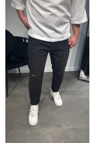 Efnaz Style Erkek Siyah Dizi Yırtık Boyfriend Jean