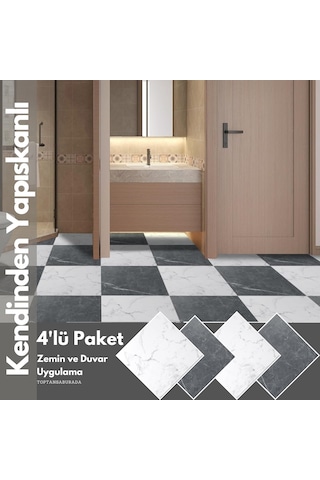 Technosmart 4adet 30cm 30cm Kendinden Yapışkanlı Lvt Zemin Ve Duvar Kaplama Mutfak Banyo Karo Stickr
