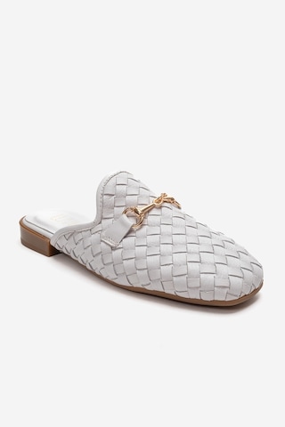 Luvishoes Senıa Beyaz Örgü Hakiki Deri Tokalı Önü Kapalı Kadın Terlik