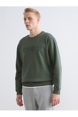 Lcw Vision Yeşil Bisiklet Yaka Baskılı Erkek Sweatshirt