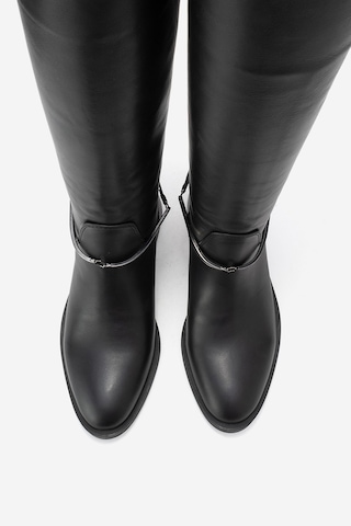 Luvishoes Ansel Siyah Cilt Hakiki Deri Bilek Kayışlı Kadın Binici Çizme Siyah