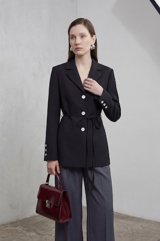 Hiccup My Fashıon Kemerli Krep Blazer Ceket Siyah