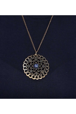 Doğal Taş Labradorit Doğal Taşlı Yuvarlak Model Antik Kadın Kolye Euk47lps Mavi