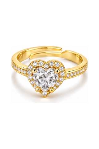 Esoo Jewelry Zirkon Taşlı Ayarlanabilir Kadın Yüzük Altın Renk Pirinç - Şeffaf Zirkon