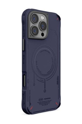 Apple iPhone 16 Pro Max Uyumlu Kılıf Magsafe Özellikli Metal Kamera Çerçeveli Skinarma Mecha Serisi Mavi