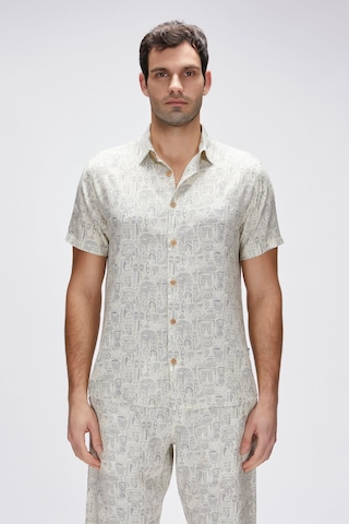 Merle Beyaz Kısa Kollu Baskılı Erkek Gömlek Beyaz