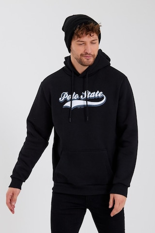 Erkek 3 İplik Pamuklu İçi Polarlı Baskılı Regular Fit Kapüşonlu Kanguru Cepli Siyah Sweatshirt Siyah