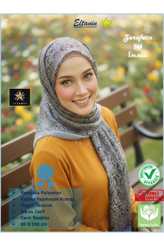 Eyfel Pamuklu Soft Özel Seri Şal Etnik & Çiçekli Desen, Orjinal, Tesettür Giyim, Yeni Koleksiyon Mavi - Siyah