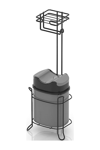 Tekno Tel Mg-098 Ayaklı Yedekli Wc Kağıtlık + Çöp Kovası Siyah