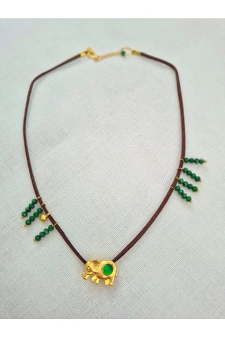 Kahve Süet Deri Fil Bayan Kolye