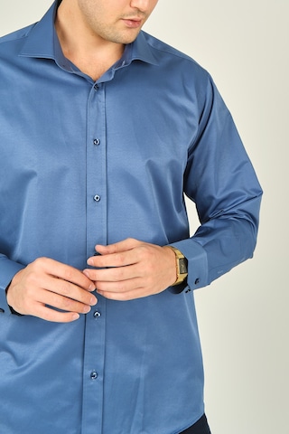 Figs Erkek Slim Fit Uzun Kollu Pamuklu Parlak Kumaş Gömlek 0013 Indigo Indıgo İndigo