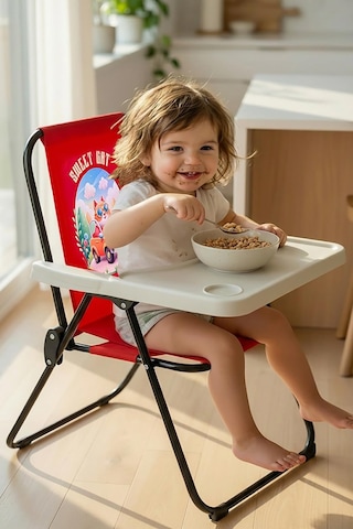 Exent Kids 2 6 Yaş, Sweet Cat Katlanır Portatif Mama Sandalyesi, Tak-çıkar Masa İle-kırmızı