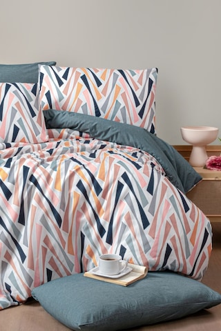 Lastikli Çarşaflı Tek Kişilik Nevresim Takımı Shap Petrol Yeşili - Somon