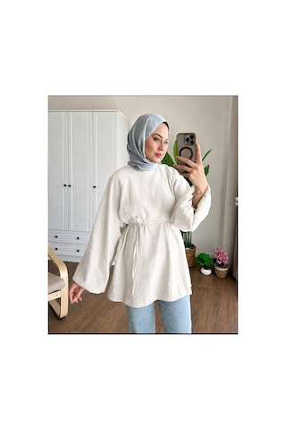 Unika Boutique Balon Kol Astarlı Tunik Beyaz 611