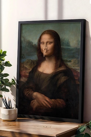 Burnu Mandallı Mona Lisa Çerçeveli Tablo - Wc Tuvalet İçin Tablo