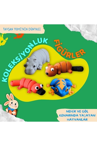 Tavşan Yumi Nehir Ve Göl Kenarında Yaşayan Hayvanlar Koleksiyonu- 4 Parça 5-7 Cm Hareketli Oyuncaklar Ve Bilgilendirici Kartlar "