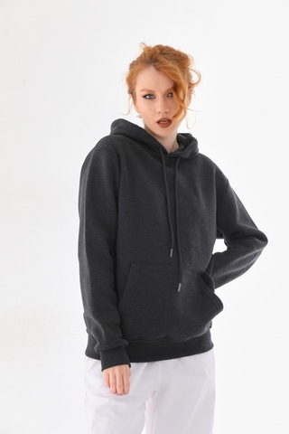 Everest Everst Kapüşonlu 3 İplik Şardonlu Cepli Sweatshirt Antrasit Antirasit