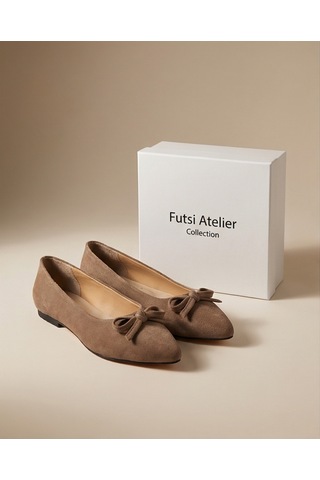 Futsishoes Sofıa Vizon Süet Hakiki Deri Fiyonk Detaylı Günlük Babet Kadın Ayakkabı