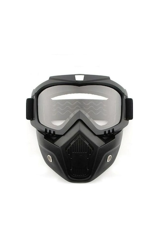 Cross Motosiklet Bisiklet Gözlüğü Açık Kask Maskesi Süngerli Bant Lastikli Jet Maske Şeffaf Camlı Siyah