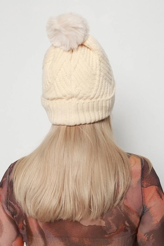 Kalın Ponponlu İçi Yünlü Kadın Bere Rkş-17 Bej Bej