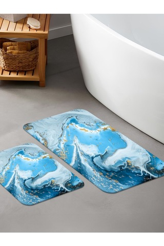 Dijital Baskılı Yıkanabilir Kaymaz Taban 2li Banyo Halısı Paspas Klozet Takımı 6000b