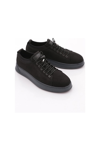Dgn 6641 Erkek Kalin Taban Bağcikli Sneaker Ayakkabi Siyah Nubuk Siyah