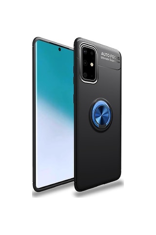 Samsung Galaxy Uyumlu M31s Kılıf Yüzüklü Sağlam Esnek Ringo Silikon Kapak Siyah - Mavi
