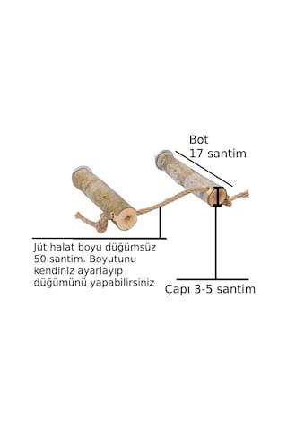 Doğal Ağaç Kuş Ve Papağan Tüneği Jüt Halatlı Ayarlanabilir Boy 17 Santim Doğal Ahşap Tünek 2'li Set Çap 3-5