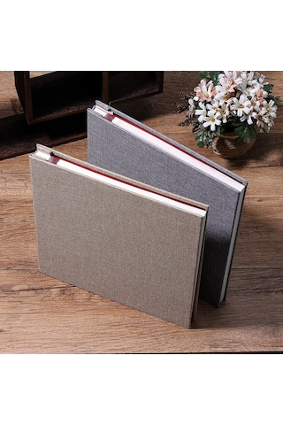 Sones Basit Keten Kendinden Yapışkanlı Film Albümü Retro Aile Büyük Kapasiteli El Yapımı Yaratıcı Hediyeler Bej Siyah Sayfa