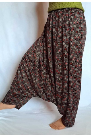 Özözkanlar Çiçekli Geleneksel Jarse Aşağıdan Ağlı Bayan Şalvar Çok Renkli