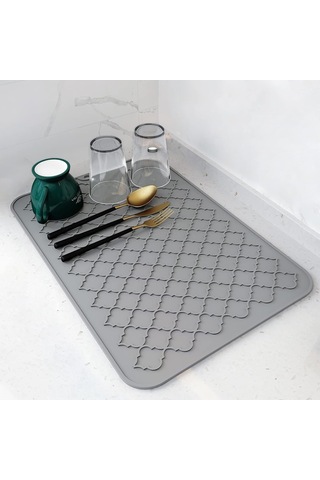Aputue Bulaşık Yıkama Matı, 40x30 Cm Silikon Mutfak Paspası, Kolay Temizlenen Bulaşık Kurutma Matı, Isıya Dayanıklı Sıcak Tencere Altlığı, Tezgah Veya Lavabo İçin, Buzdolabı Ve Çekmece Astarı Gri Açık Gri