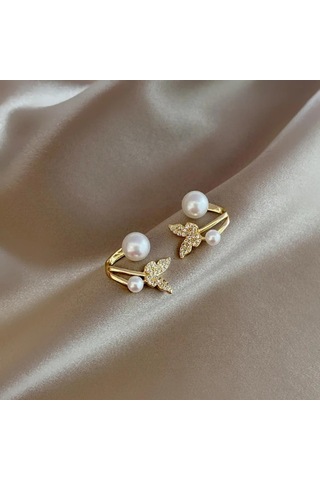 Dilaratrendhouse İnci Detaylı Zirkon Taşlı Altın Kaplama Kelebek Tasarım Çelik Küpe Günlük, Spor Ve Özel Günler İçin Dlra