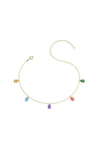 İndigo Takı Renkli Damla Taşlı Altın Kaplama Gümüş Halhal