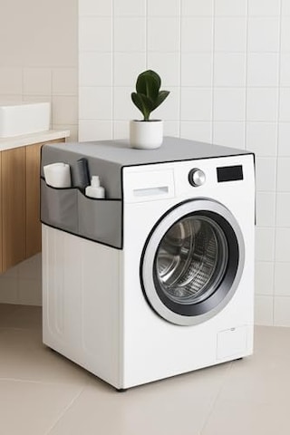 Palm Design Çamaşır Makinesi Koruyucu Örtü 4 Cepli Banyo Düzenleyici Organizer Su Geçirmez Örtü Gri 1000'li Set