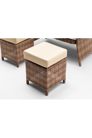 Alaska Oturma Grubu Bahçe ve Balkon Mobilyası Takımı (3+1+1+Masa+2 Puf)-Kahve Kahverengi