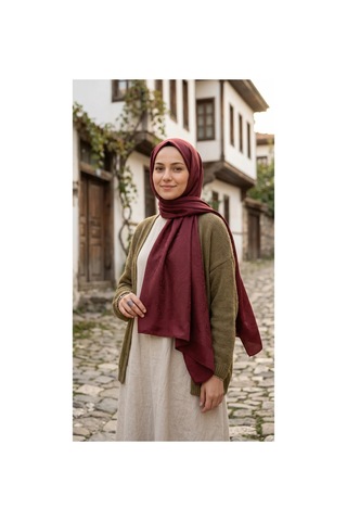 Nukra Jakarlı Pamuk Tesettür Şal Otantik Desen Bordo 70 X 190 Cm