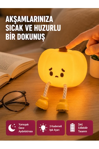 Pumpkin Led Gece Lambası Üç Kademeli Işık Ayarlı Yeni Nesil Sarı