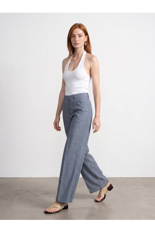 DİLVİN 72728 Keten Karışımlı Geniş Paça Pantolon-mavi