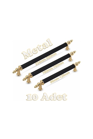 Tuana Rustik Alüminyum Metal Lüks Modern Mobilya Çekmece Mutfak Dolabı Kulpu Siyah-gold 224mm 10 Adet Siyah - Altın