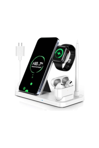 Maiyame Beyaz Abd Standartlı Qı Onaylı Dört İşlevli Kablosuz Şarj Cihazı - İphone, Saat, Kulaklık Ve Kalem İçin Uyumlu