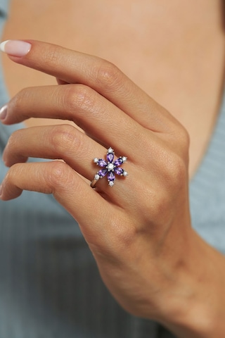 925 Ayar Ametist Taşlı Rodyum Lotus Çiçeği Ayarlanabilir Gümüş Yüzük Rr10024 Gümüş