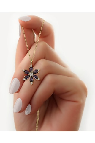 BK Gift Zirkon Taşlı Lotus Çiçeği Kadın Kolye Siyah
