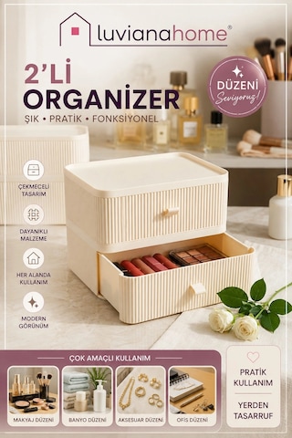 Çekmeceli Xl Makyaj Takı Kozmetik Parfüm Krem Serum Düzenleyici 2'li Organizer Çok Renkli