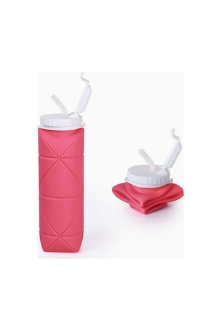 Silikon Katlanır Seyahat Bardak Pipet - Şakayık Pembesi