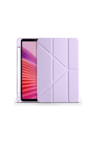 Maks Technology Lenovo Tab One 8.7 Tb-305fu Kılıf Mkst Tri Folding Kalem Bölmeli Standlı Kılıf - Lila Tablet Kılıfı
