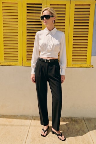 Sateen Düğme Detaylı Saten Bluz - Ekru-137516