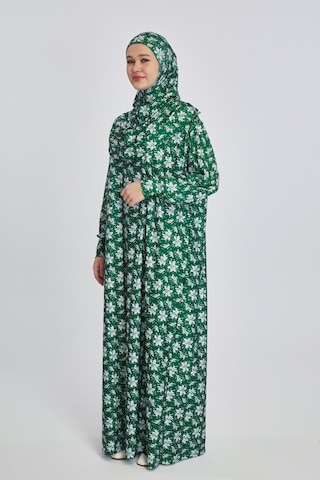 Pratik Tek Parça Manolya Desenli Namaz Elbisesi Zümrüt Zümrüt Yeşili