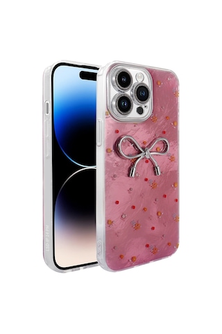 Apple Uyumlu iPhone 14 Pro Max Kılıf Kamera Korumalı Figürlü Zore Ponti Silikon Kapak Açık Pembe