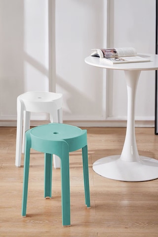 Kaymaz Ayaklı Içıçe Geçebilen Plastik Tabure 4 Adet Yeşil-beyaz