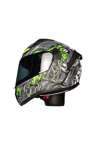 Motosiklet Sertfikalı Güneş Vizörlü Kask Full Face Motor Kaskı Zombıes Whıte Gri -